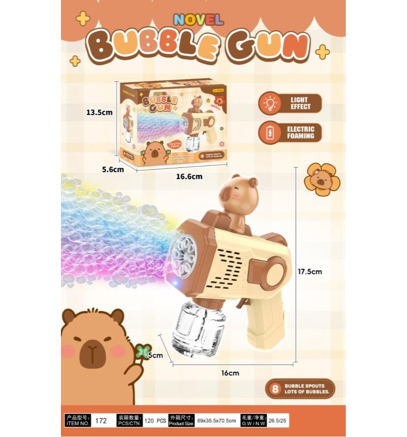 8孔卡皮巴拉自动泡泡机带灯光